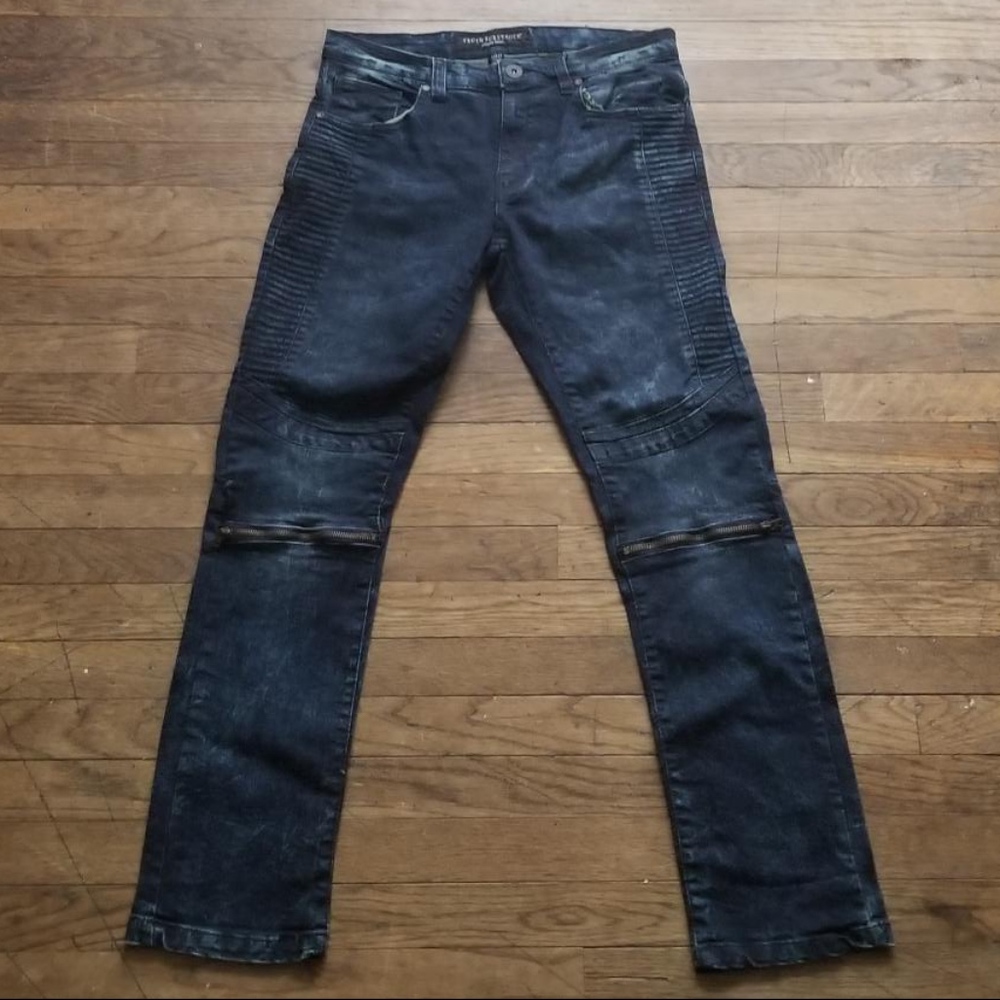 NEW! Dark Blue Motorcycle Zipper Denim Jeans 32x32